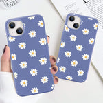 Maycari For Iphone 13 Pro Max Trendy Floral Flowers Little Daisy Pattern Cute Design Slim Purple Liquid Silicone Soft Rubber Protective Case For Girls Children Women