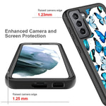 Compatible For Samsung Galaxy S21 Case Blue White Design 360 Full Body Coverage Shockproof Dual Layers Protective 2In1 Phone Case Cover Blue Butterflies Floral Flower