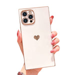 Robotsky Plating Love Heart Phone Case For Iphone 13 Pro Max 6 7 Inch Cute Slim Thin Square Edge Case For Women Girls Soft Tpu Silicone Camera Protection Shockproof Protective Shell Cover White