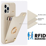 Lameeku Compatible With Iphone 13 Pro Wallet Case 6 1 Leather Case With Card Holder 360 Rotation Ring Stand Rfid Blocking Snap Button Protective Case Designed For Apple Iphone 13 Pro Beige