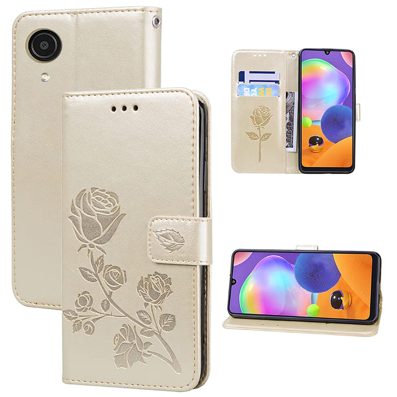 Monwutong Wallet Case For Samsung Galaxy A03 Core Classic Rose Flower Pattern Shockproof Pu Leather Case With Magnetic Clasp And Card Slots Holder Cover For Samsung Galaxy A03 Core Mg Golden