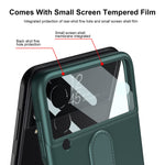 Demcert For Samsung Galaxy Z Flip 3 Case With Ring Hard Pc Back Ultra Thin Hard 9H Glass Camera Lens Protector Shockproof Cover For Samsung Galaxy Z Flip 3 5G Green