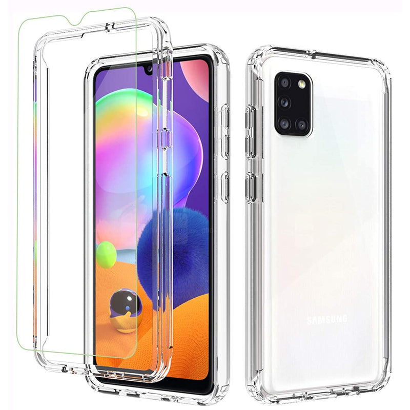 For Samsung A31 Case And Glass Screen Protector Galaxy A31 Case Heavy Duty Shockproof Bumper Hybrid Tpu Clear Cover Front Edge Full Body Phone Cases For Samsung Galaxy A31Clear