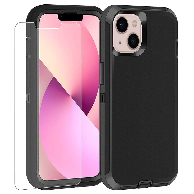 Droperprote Compatible With Iphone 13 Case With Tempered Glass Screen Protectors 3 Layers Military Full Body Drop Protective Heavy Duty Shockproof Iphone 13 Protective Case 6 1 Inches Black