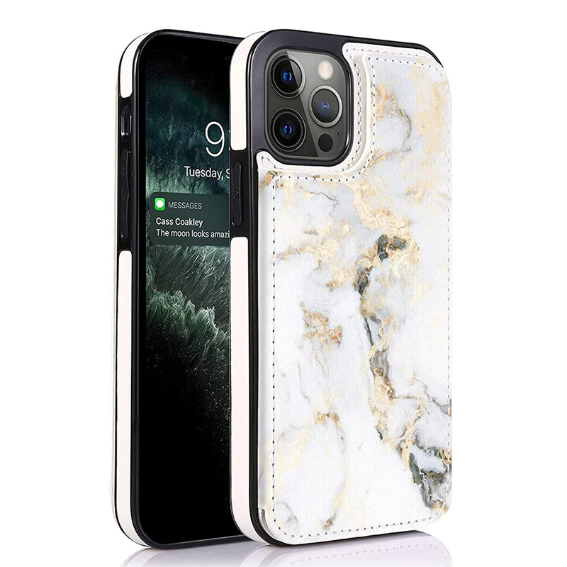 Obbii Marble Leather Flip Case Wallet Compatible With Iphone 12 Pro Max 6 7 Card Holder White Gold Marble Case Sleeve With Card Slots Protective Case For Iphone 12 Pro Max 6 7