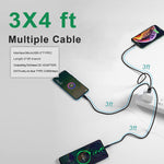 Muti Charging Cable 3 In 1 With 2 Type C 1 Micro Usb Plug Fast Usb Multiple Charger Cord With Triple 4Ft Cable Wire Adapter Compatible With Cell Phones Huawei Samsung Galaxy Pixel Lg Tablets