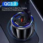 White 5 Port Usb Car Charger Qc3 0 Fast Charging 5 Usb Car Charger Adapter 15A Smart Shunt Car Phone Charger With Light Suitable For Iphone Android Samsung Galaxy S10 S9 Plusbox White