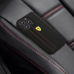 Ferrari Phone Case For Iphone 13 Pro Max In Black With Two Red Lines Real Leather Protective Durable Case With Easy Snap On Shock Absorption Signature Logo