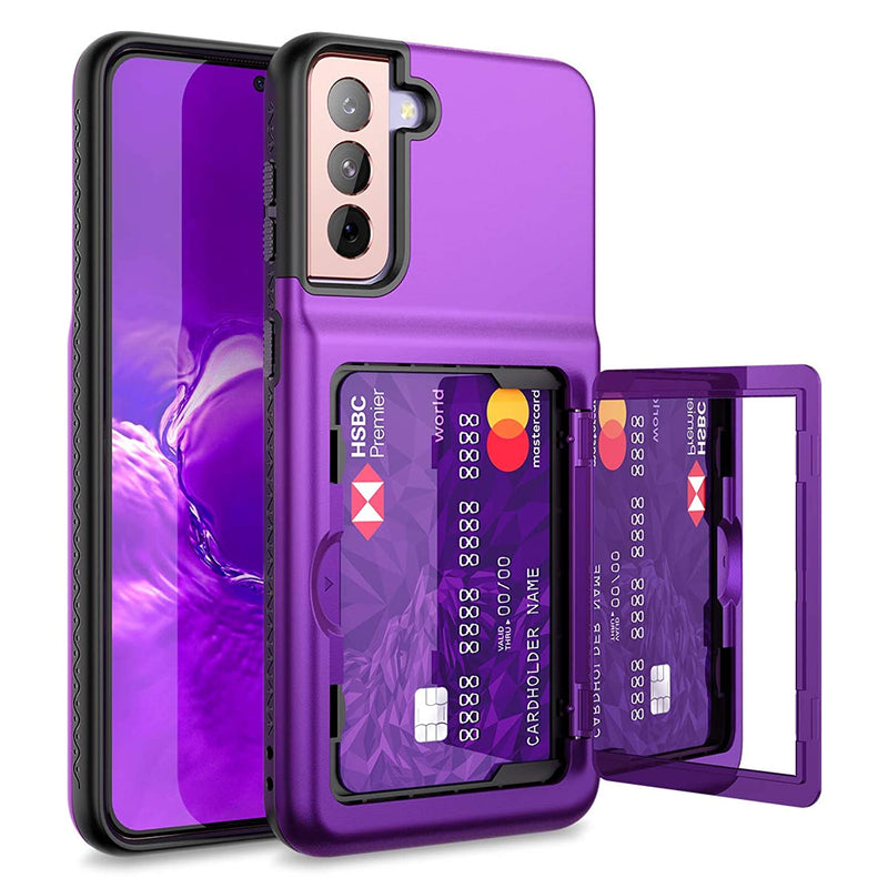 For Samsung Galaxy S21 Plus Wallet Case With Credit Card Holder Hidden Mirror Defender Protective Shockproof Heavy Duty Cover For Samsung Galaxy S21 Plus 5G 6 7 Inch Purple
