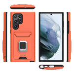 Coveron Designed For Samsung Galaxy S22 Ultra Case Card Slot Kickstand Ring Rugged Phone Cover Orange