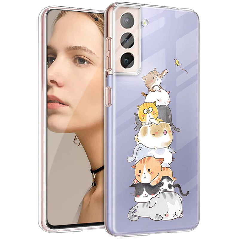 Compatible With Samsung S21 Fe 5G Case Clear Slim Animal Protective Cases Silicone Soft Tpu Cat S21 Fe 5G Back Cover Full Body Protector Phone Case For Samsung Galaxy S21 Fe 5G For Woman