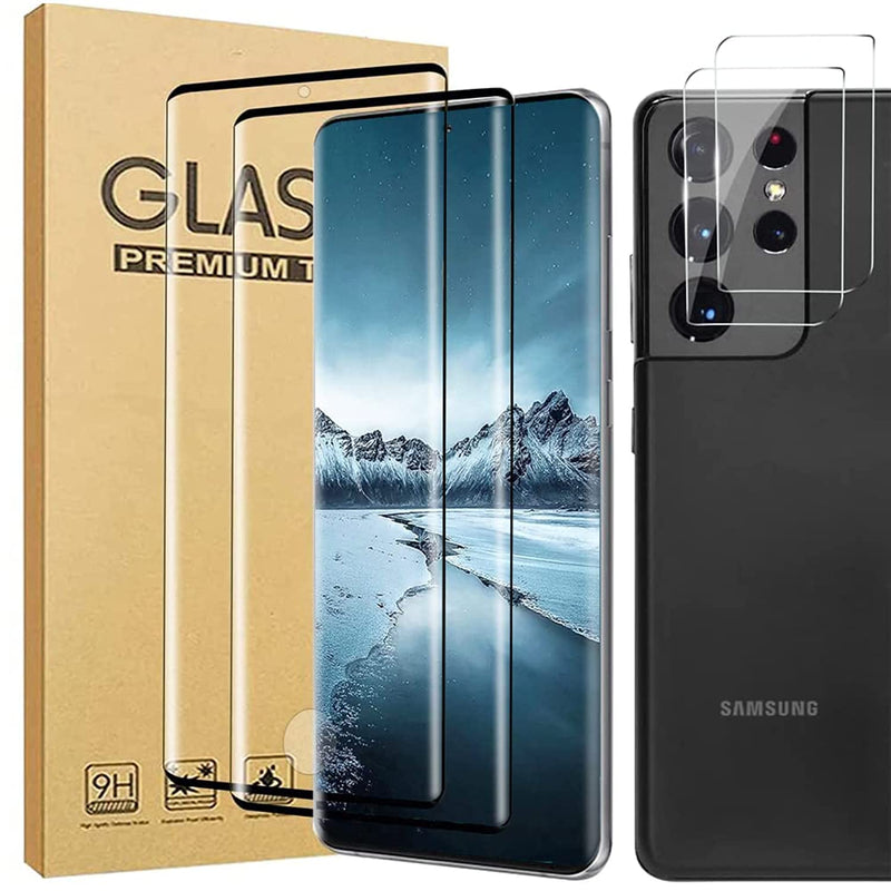 2 2Pack Galaxy S21 Ultra Screen Protector With Camera Lens Protector Hd Tempered Glass 9H Hardness3D Curvedbubble Free For Samsung Galaxy S21 Ultra 6 8Inch Support Fingerprint Unlock