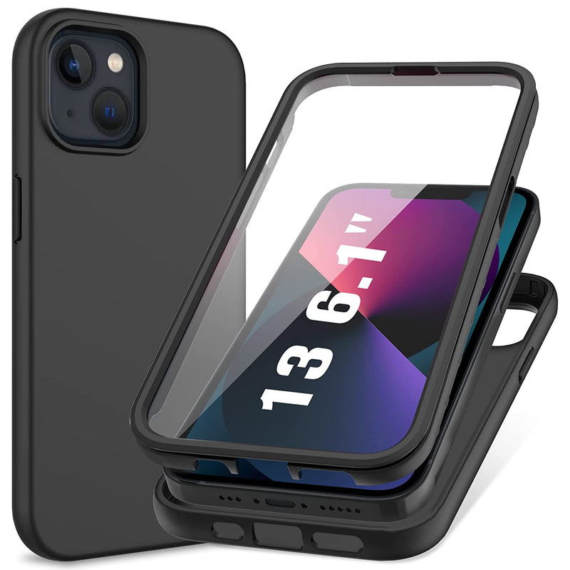 Case For Iphone 13 Phone Cover 360 Dual Layer Full Protection Hard Bumper Protective Cover Matte Soft Silicone Slim Rugged Drop Shockproof Phone Case Black
