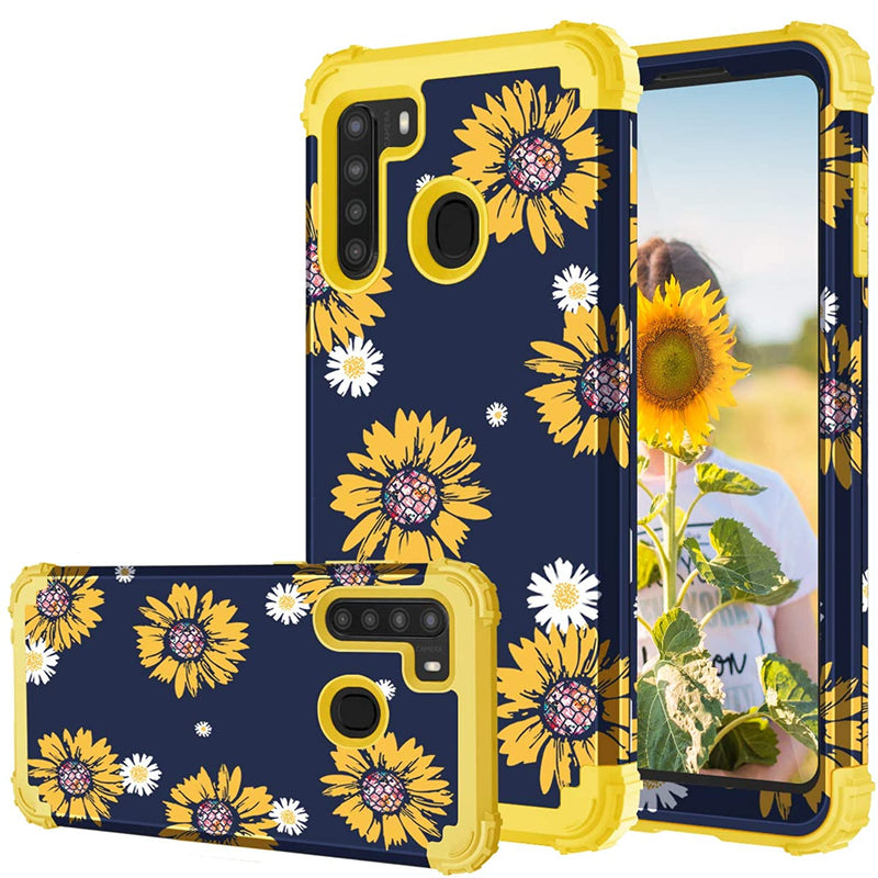 Samsung A21 Case Samsung Galaxy A21 Case Sunflower 3 In 1 Heavy Duty Protection Hybrid Hard Pc Soft Silicone Rugged Bumper Full Body Shockproof Protective Cases For Samsung Galaxy A21 Yellow