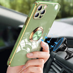 Lntech Slim Soft Flexible Tpu Protective Cover Case With Glitter Plating Rose Gold Edge 360 Rotation Kickstand Ring Grip For Magnetic Car Mount Compatible With Iphone 13 Pro Maxblack