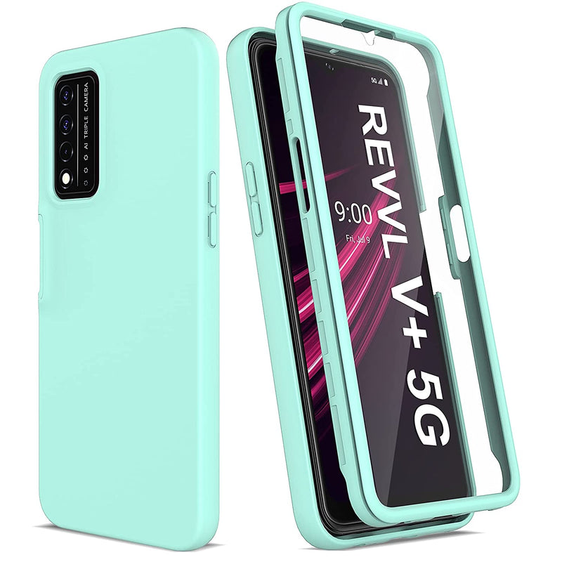For T Mobile Revvl V Plus 5G Case With Built In Screen Protector Full Body Protection Shockproof Phone Case Hard Front Cover Soft Back Cover Slim Rugged Protective Cover Case Mint Green
