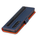 Cavor For Samsung Galaxy Z Fold 3 Wallet Case With Detachable S Pen Holder Genuine Leather Case With Card Slots And Kickstand Feature Flip Cover Case Dark Blue