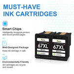 Ink Cartridge Replacement For Hp 67 67Xl For Envy 6052 6058 6075 Deskjet 2732 2755 Deskjet Plus 4152 4155 4158 Printer 2 Black