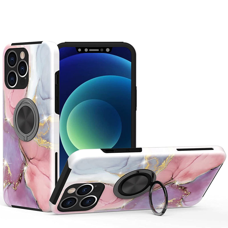 For Iphone 13 Pro Case Ring Holder Ponnky Matte Marble 360 Rotation Finger Loop Kickstand Ultra Slim Stylish Soft Tpu Silicone Shockproof Women Cover For Iphone 13 Pro 6 1 Inch Pink Purple