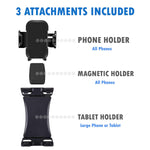 Nakedcellphone Triple Threat Cup Holder Mount For Iphone Smartphone Ipad Mini With 3 Attachments Magnetic Padded Cell Phone Holder Xl Wide Tablet Clamp Grip Universal Up To 9 5