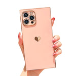Robotsky Plating Love Heart Phone Case For Iphone 13 Pro Max 6 7 Inch Cute Slim Thin Square Edge Case For Women Girls Soft Tpu Silicone Camera Protection Shockproof Protective Shell Cover Pink