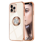 Omorro Compatible With Rose Gold Iphone 13 Case For Women Girls Kickstand Ring Holder 360 Tpu Rotation Case With Stand Glitter Plating Edge Work With Magnetic Mount Slim Luxury Girly Cover Case White