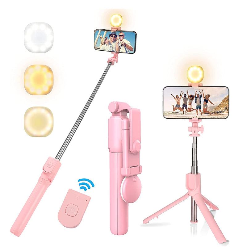 Mqouny Selfie Stick Tripod With Fill Light 3 Modes Levels Phone Tripod Stand With Wireless Remote Control Compatible With Iphone12Pro Max 12 11Pro 11 Xr Android Iphone Pink