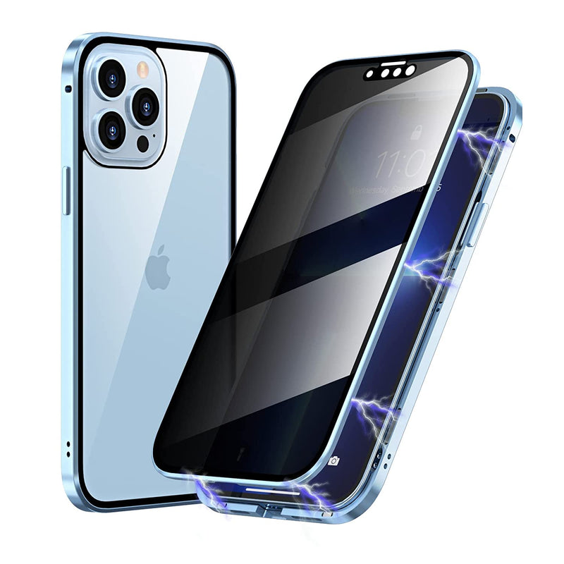 Magnetic Case For Iphone 13 Pro Max Anti Peep For Privacy Double Sided Design Of Tempered Glass With Metal Bumper 360 Full Protective Phone Cover For Iphone 13 Pro Max 6 7 Sierra Blue