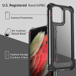 Samsung Galaxy S21 Ultra Case Supbec Carbon Fiber Shockproof Protective Cover With Screen Protector X2 Military Grade Protection Anti Scratch Phone Case For Samsung S21 Ultra 5G 6 8 Black