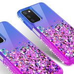 Gw Case For Galaxy A03S Case Samsung Galaxy A03S Case Liquid Glitter Phone Case Cover Wtempered Glass Screen Protector Diamond Girls Women Shock Proof Protection Purple Blue