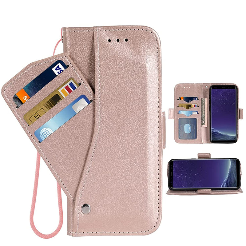 Samsung Galaxy S6 Wallet Case And Wrist Strap Lanyard Leather Flip Cover Card Holder Stand Cell Phone Cases For Glaxay S 6 Gaxaly 6S Galaxies Gs6 Sm G920V G920A Rose Gold