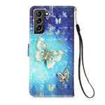 Cotdinfor Compatible With Samsung Galaxy S21 Fe Wallet Case Leather With Card Holder Stand 3D Painted Effect Design Flip Phone Case For Samsung Galaxy S21 Fe Gold Butterfly Yb