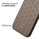 Mercedes Benz Phone Case For Iphone 13 Pro Max In Quilted Brown With Mini Star Patterns Real Leather Protective Durable Anti Scratch Case With Easy Snap On Shock Absorption Signature Logo