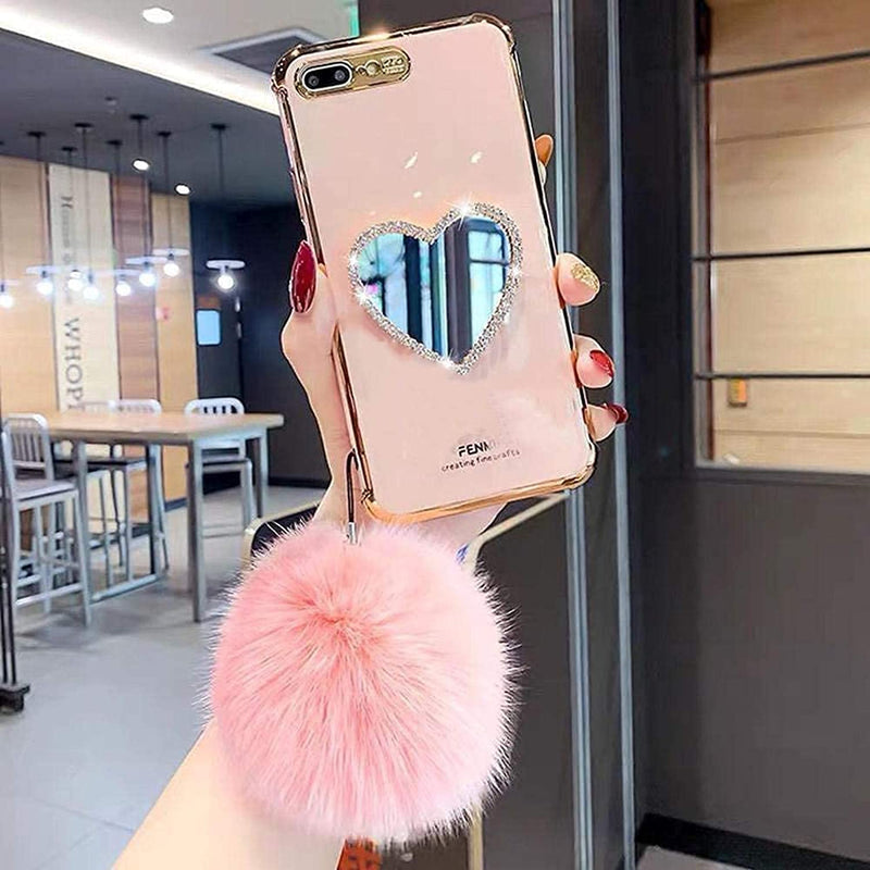 Makeup Mirror Mobile Phone Case Luxurious Bling Heart Shaped Mirror Phone Case For Iphone For Iphone 12 Pink