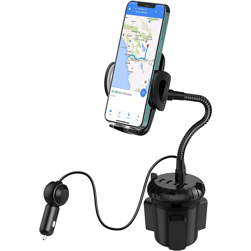 4 Port Car Charger With Cup Holder Phone Mount