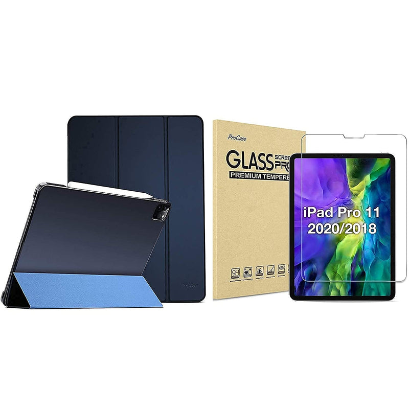 New Procase Navy Ipad Pro 11 Slim Hard Shell Case 2020 2018 Bundle With Ipad Pro 11 Tempered Glass Screen Protector