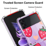 Kanghar Compatible With Samsung Galaxy Z Flip 3 5G Case Stylish Soft Tpu Hard Pc Scratch Resistant Shock Absorption Protective Wireless Clear Transparent Cover For Women Girls Red Strawberry