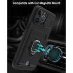 Dreola Iphone 13 Pro Max Case With Card Holder Ring Stand With Magnetic Liquid Silicone Scratch Resistant Slide Lens Camera Protection Case For Iphone 13 Pro Maxnew Black