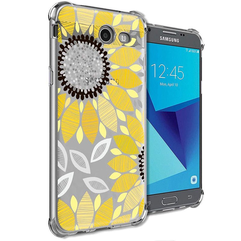 Samsung Galaxy J3 Prime Case Clear With Sunflower Floral Design Shockproof Bumper Protective Cell Phone Back Cover For Galaxy J3 Luna Pro J3 Eclipse J3 Mission J3 Emerge J3 2017 J3 Express Prime 2