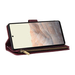 Lbyzcase Phone Case For Google Pixel 6 Google Pixel 6 Wallet Case Luxury Folio Flip Leather Coverzipper Pocketwrist Strapkickstand For Google Pixel 6 Wine Red
