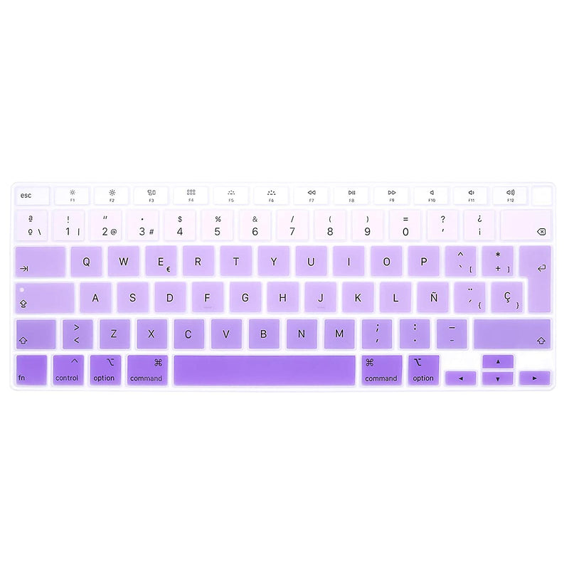 Spanish Language Esp Skin Silicone Keyboard Cover For Macbook Air 13 Inch 2020 With Touch Id Modle A2179 And A2337 M1 Chip Us Layout Keyboard Accessories Protector Ombre Purple
