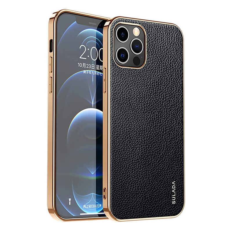 Omorro Compatible With Iphone 13 Pro Max Leather Case Slim Luxury Business Style Retro Classic Pu With Electroplate Shiny Gold Frame Soft Hybrid Bumper Shockproof Cover Protective Phone Case Black