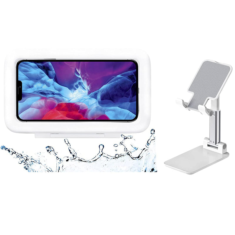 Upgrade Cell Phone Stand Combination Set Adjustable Waterproof Anti Fog Shower Phone Holder And Foldable Cell Phone Stand For Shower Bathroom Office Home