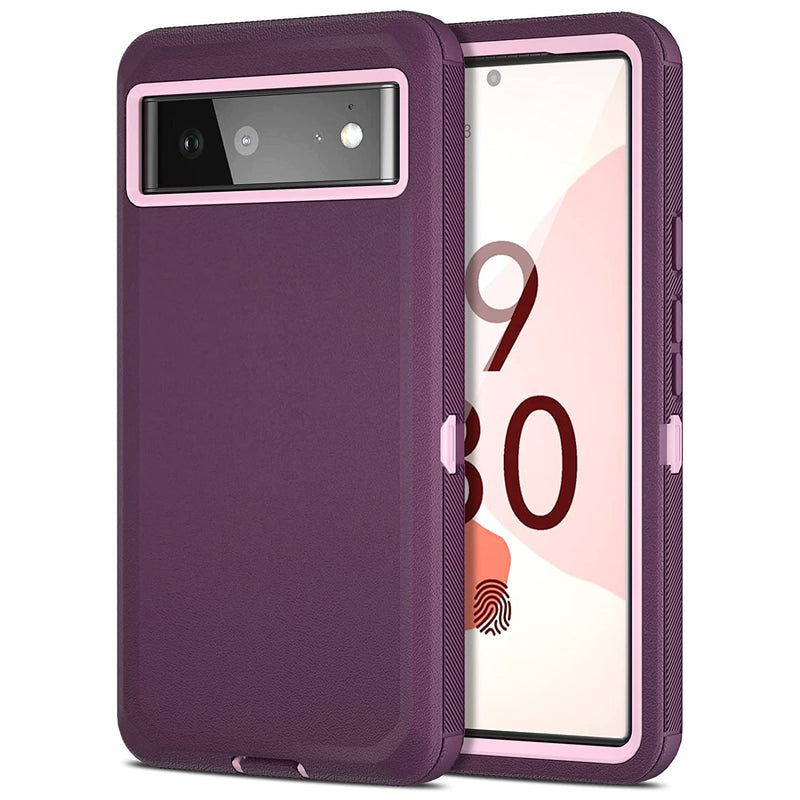 Pixel 6 Case 3 Piece Dual Layer Armor Heavy Duty Sport Shockproof Protective Hybrid Matte Bumper Rubber Outdoor Defense Soft Tpu Hard Frame Phone Cover Case For Google Pixel 6 5G 2021 Purple