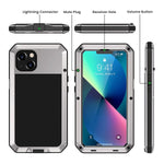 Lanhiem Iphone 13 Metal Case Heavy Duty Shockproof Tough Armour Rugged Case With Built In Glass Screen Protector 360 Full Body Dust Proof Protective Cover For Iphone 13 6 1 Inch Silver
