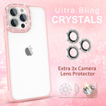 Kingxbar Luxury Bling Case For Iphone 13 Pro Max Case With 3X Sparkle Camera Lens Protector For Apple 13 Pro Max 6 7 Inch 2021 Clear Shockproof Protective Phone Cover For Women Girls Pink