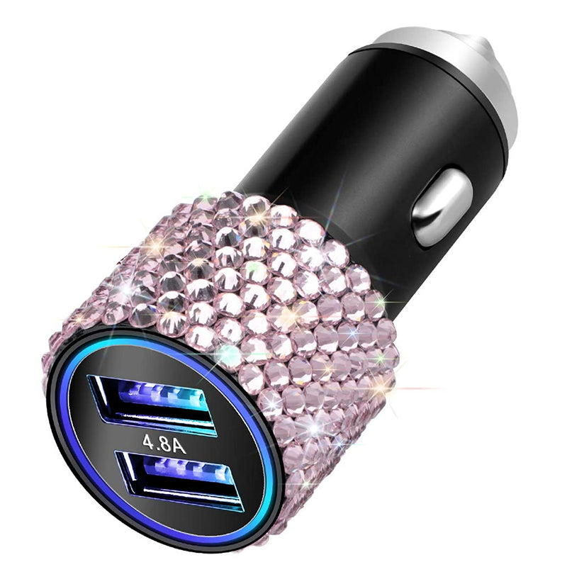 Otostar Dual Usb Car Charger 4 8A Output Bling Crystal Diamond Car Decorations Accessories Fast Charging Adapter For Iphones Android Ios Samsung Galaxy Lg Nexus Htc Pink