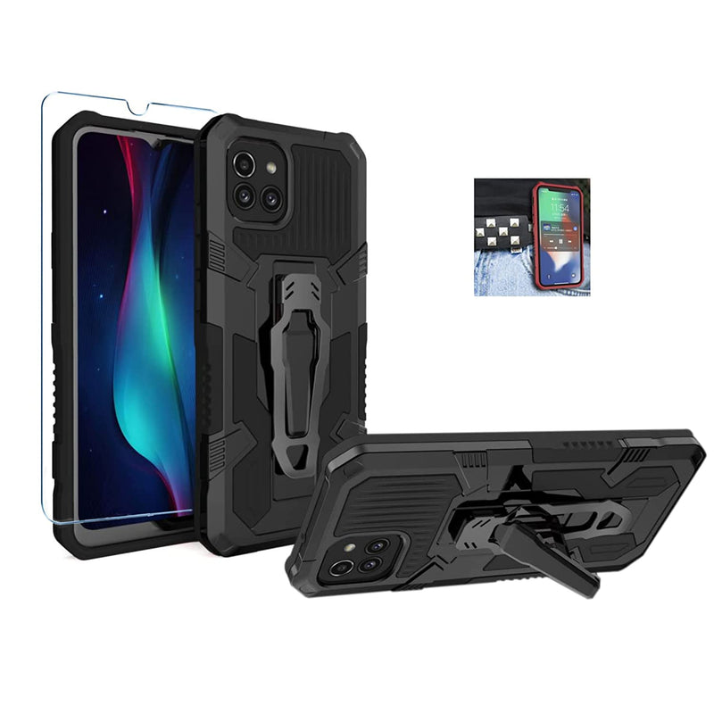 Samsung Galaxy A03 5G Case Samsung A03 5G Case Military Grade Protective Phone Case With Belt Clip Kickstand And Tempered Glass Screen Protector For Samsung Galaxy A03 5G Black