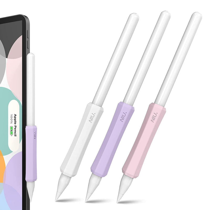 New 3 Pack Silicone Grip For Apple Pencil 2Nd Generation Accessories Ergonomic Design Sleeve Compatible With Magnetic Charging And Double Tap White Purp