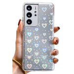 Kerzzil Clear Laser 3D Love Heart Pattern Compatible With Samsung Galaxy S21 Ultra 5G Case Iridescent Holographic Transparent Slim Protective Soft Tpu Back Cases Cover Capaclear S21 Ultra